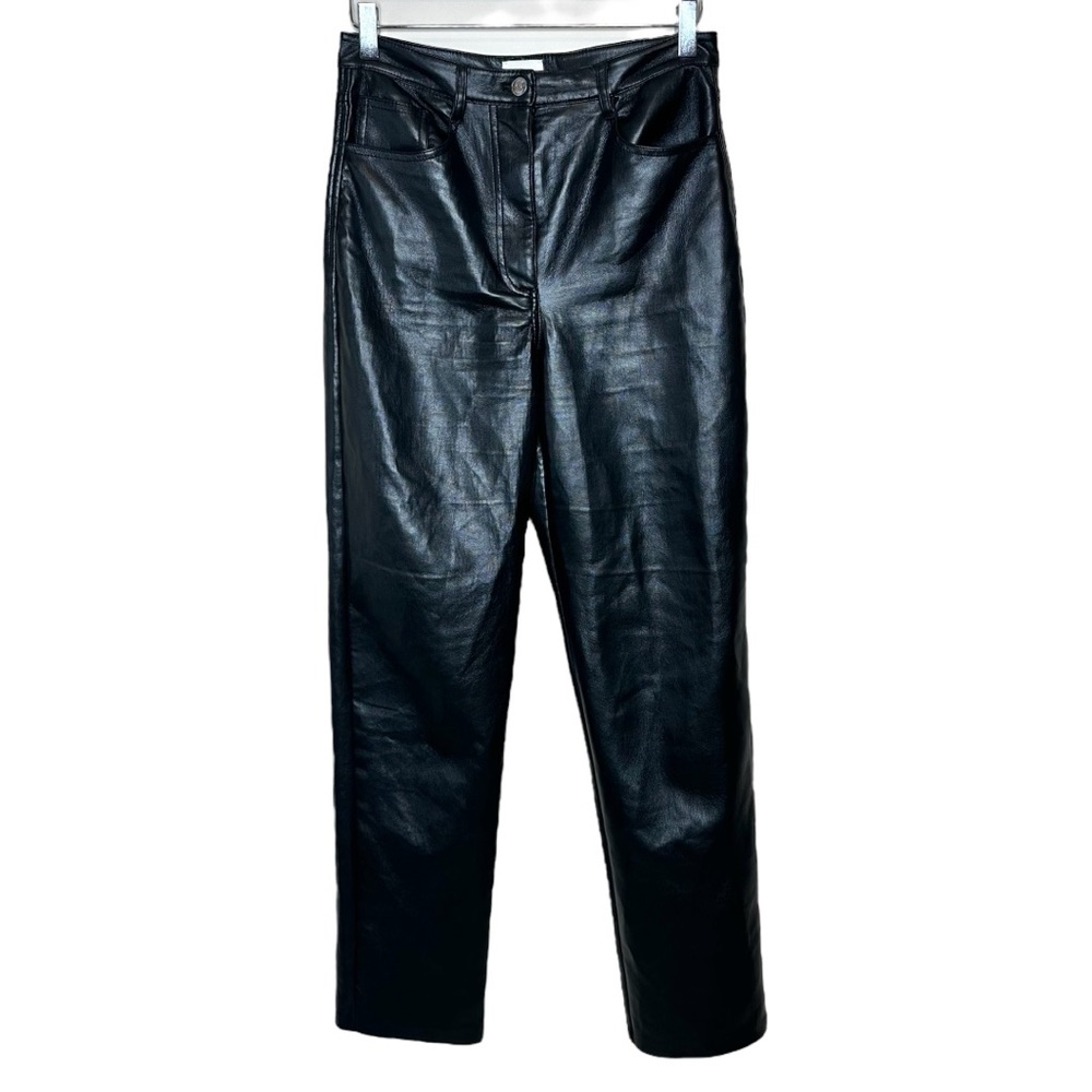 Aritzia Wilfred Black Vegan Leather Pants Size 6 The Melina High Waist Straight
